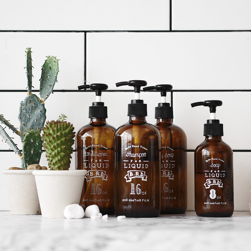 Nordic in retro glass packaging bottle wash handshampoo bathroom conditioner pressed bottle replacement