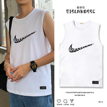 2021 summer new sports and leisure Mens Fitness Vest trend outside wear waistband loose sleeveless T-shirt mens