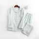 Bộ đồ ngủ quần dài dài tay quần dài in và nhuộm cặp đôi Nhật Bản cho nam và nữ bộ đồ ngủ cotton mùa xuân và mùa thu Bộ 2 mảnh - Bộ Pajama