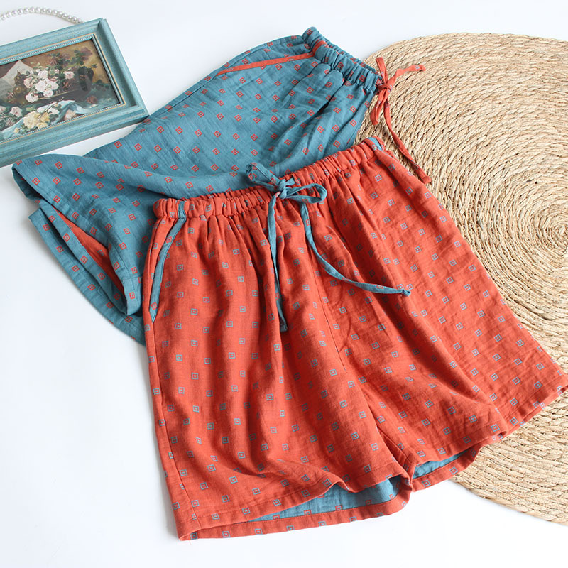 High-Quality Couple's Pajama Pants, Summer Men's Pure Cotton Shorts, Women's Jacquard High-Waisted Home Pants, Thin Style with Pockets