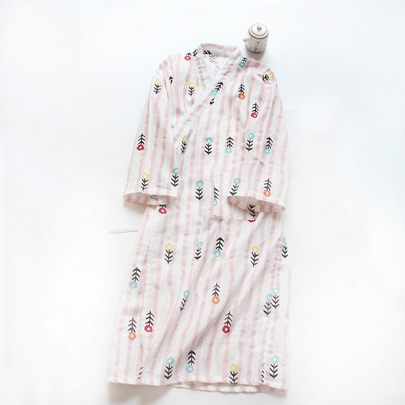 Bông gạc mỏng và áo choàng cotton nam giới và phụ nữ kimono áo choàng tắm đồ ngủ rất phẳng áo ngủ mùa xuân và mùa hè ren nightdress