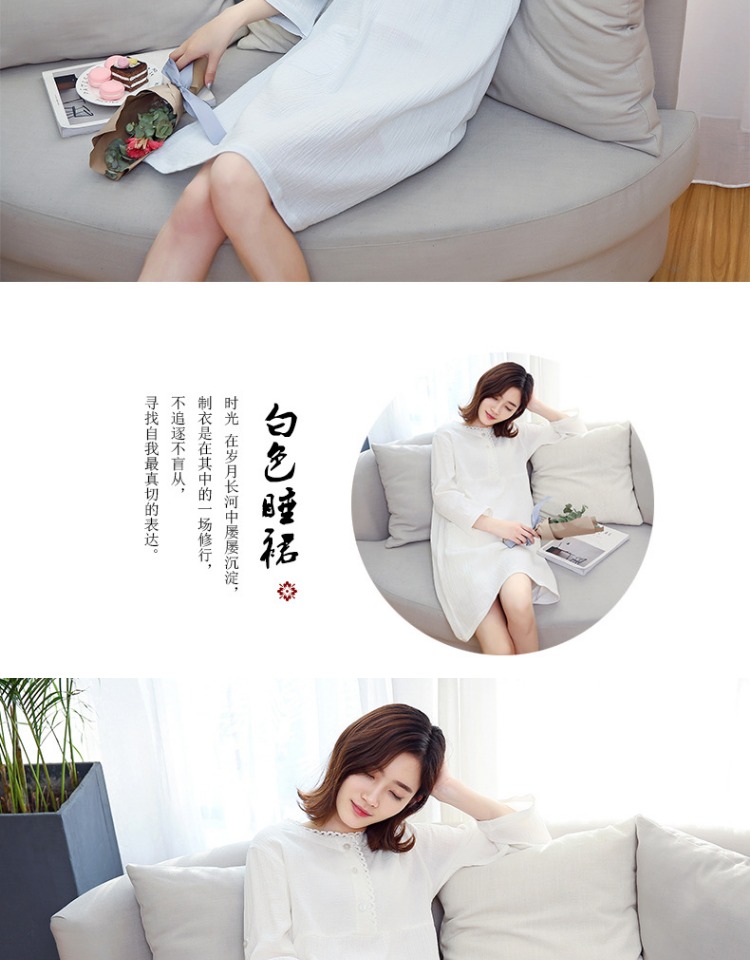 Áo cotton khuyên dùng hai lớp sợi cotton giặt bằng sợi cotton nhà mùa hè và mùa thu cotton cotton tay áo đôi sử dụng màu rắn mềm mại ao ngu dep quyen ru