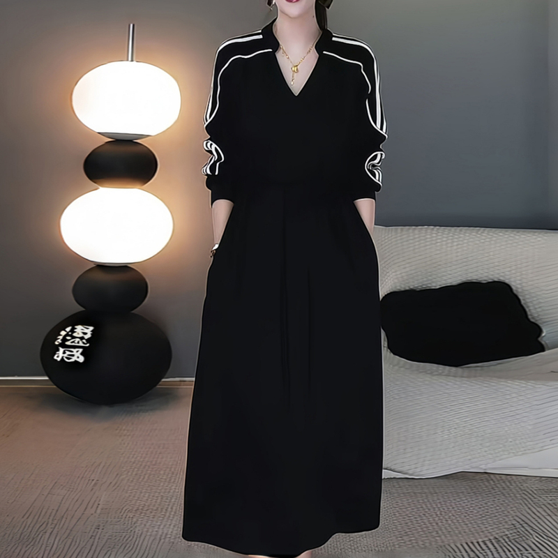 Lazy and Loose-Fitting, Contrasting Color Splicing, Loose Black Long Skirt, Autumn Plus-Size Skirt for Fat Girls, Covering the Belly and Making Them Look Slimmer, with a Western Style