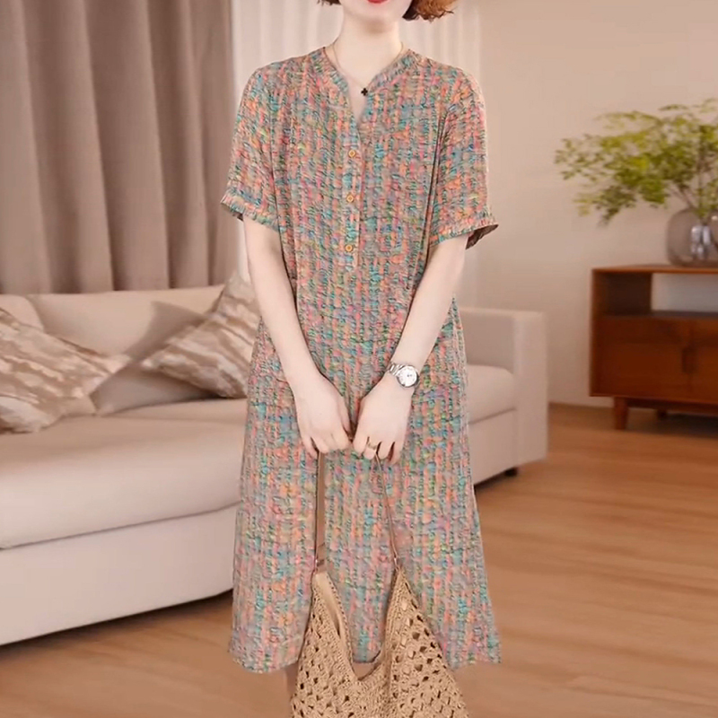 Summer High-End Version of Ice Silk Large Size Stylish Colorful Dress for Women, New Loose Fit, Slimming Mid-Length Skirt Summer High-End Version of Ice Silk Large Size Stylish Colorful Dress for Women, New Loose Fit, Slimming Mid-Length Skirt