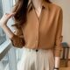 Satin shirt spring 2023 new women's retro Hong Kong style V-neck Korean design sense niche long-sleeved white shirt