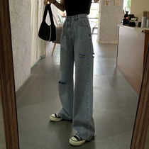 170 lengthened piercings jeans high waist loose with slim straight cylinder tall towlegged overlong pants child spring
