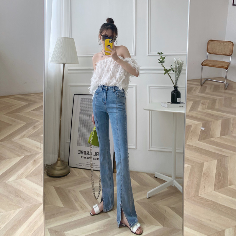 170 long high waist front fork microhorn jeans female 175 tall repair strength ultra long drag trousers summer