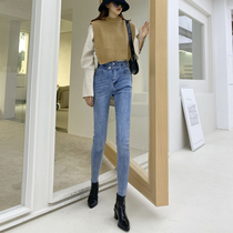 170 Temperament Lengthened Tight Fit 90% Pencil Pants Woman High Sub Jeans Autumn Winter Plus Suede High Waist Fix Slim Fit