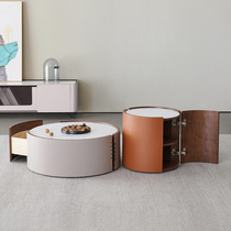 Willful Light Extravaganza Living-room Designer Size Round Rock Board Containing Tea Table Cabinet Saddle Leather Round Tea Table TV Cabinet Modern