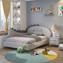 Light luxury Net red solid wood leather bed young boy dinosaur childrens bed boy bed boy single bed 1 5 meters childrens bed