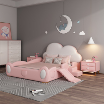 Childrens bed solid leather girl princess bed cloud skate bed teenage boys cartoon child single bed