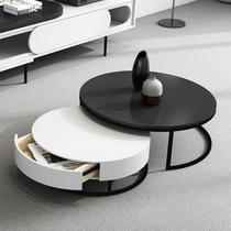 Nordic coffee table TV cabinet combination set small apartment light luxury wind retractable storage size round tea table