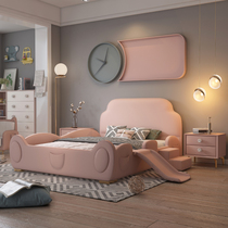 Simple modern leather bed Children bed Children princess bed small apartment space with storage slide guardrail bed