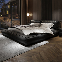 Willful light lavish genuine leather tatami bed modern minimalist biathlon Silent Wind Nordic Head Layer Bull Peel Atmospheric main bed