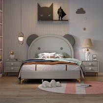 Nordic small apartment second bedroom side storage childrens leather bed girl princess bed modern simple double bedroom bed