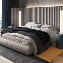 Master Bedroom Solid Wood Bed Grey Leather Bed Cloth Art Bed Without Bedside Soft Bag Collapse Mi minimalist modern Silent Wind Double Bed
