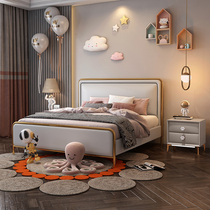 Light luxury leather children bed boys and girls princess bed 1 5 meters 135 modern simple single bed solid wood boy bed