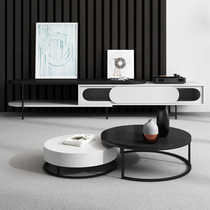 Nordic TV cabinet coffee table combination light luxury style modern simple living room telescopic TV cabinet black and white combination cabinet floor cabinet