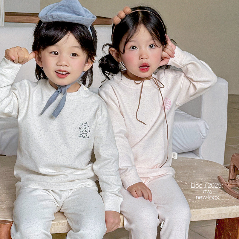 Children's 320g velvet cotton suit boneless sewn thermal underwear home clothes autumn clothes long pants boys and girls suit