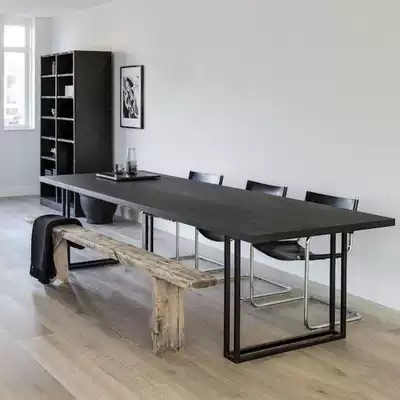 Nordic simple solid wood desk Creative desk Designer long table Rectangular conference table Modern wrought iron dining table