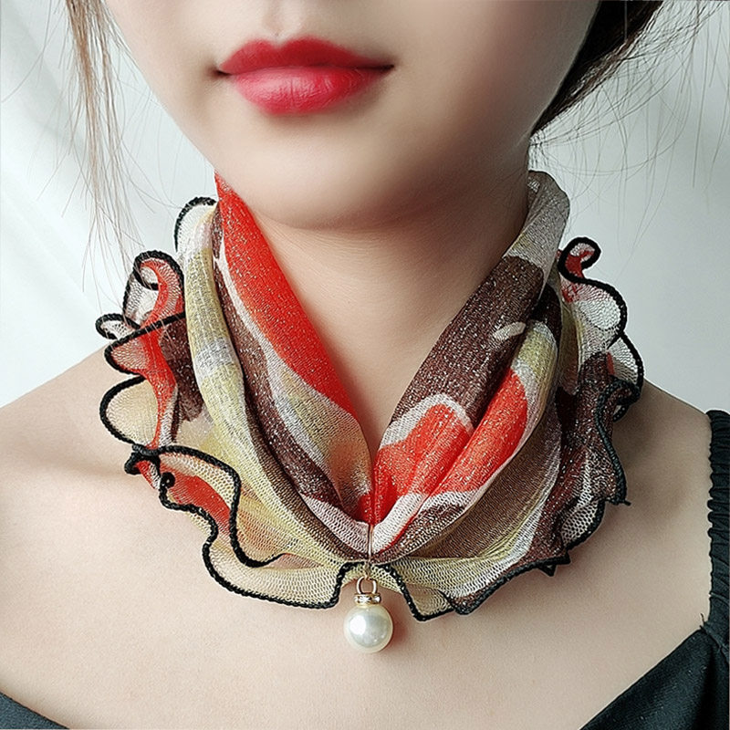 Noble neck jewelry neckband silk scarf summer neck protection Korean necklace silk temperament wild collarbone pearl scarf