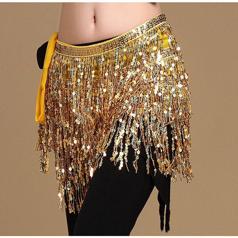 Belly dance waist chain hip scarf new beginner sequin hip skirt wild coin tassel triangle scarf waist scarf girdle matching
