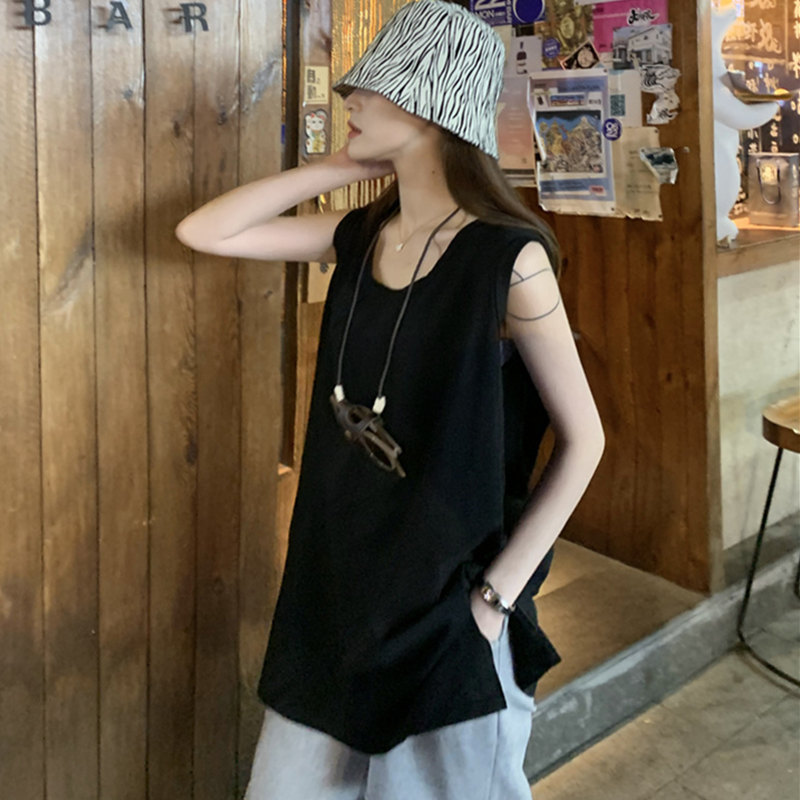 Pure Cotton Camisole Vest Sleeveless T-Shirt for Women, Summer Design, Niche Style, Loose Fit, Hong Kong Style Halter Top