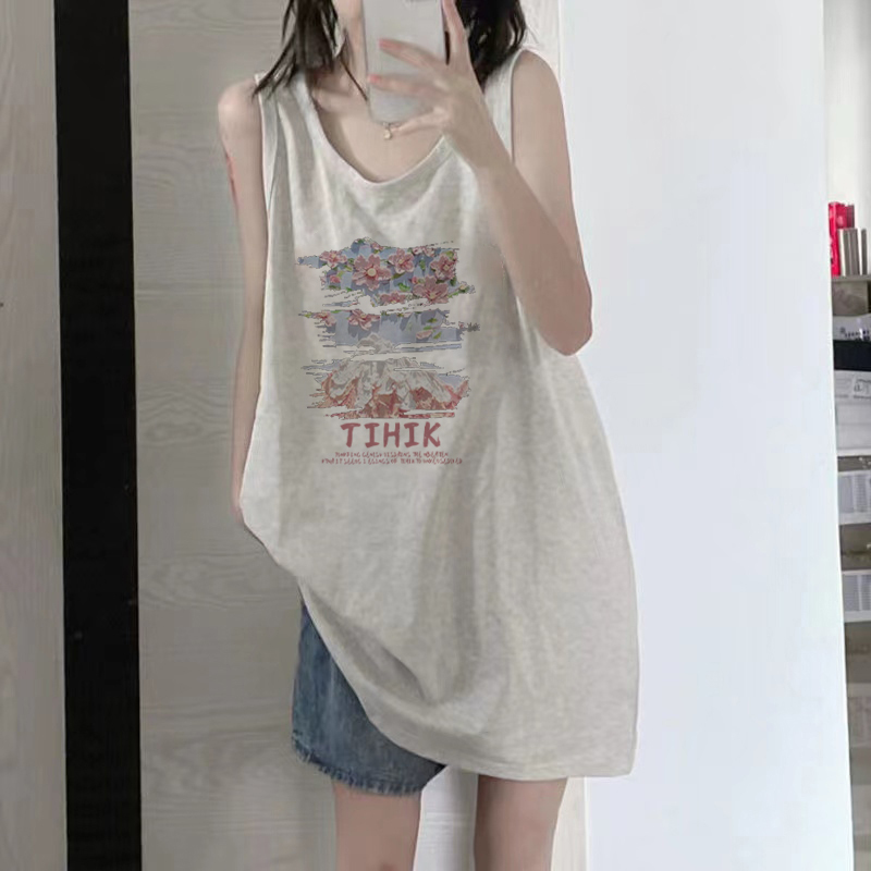 American Retro Pure Cotton Suspender Sports Vest Sleeveless T-Shirt for Women Summer Outer Wear Loose Hong Kong Style Halter Top