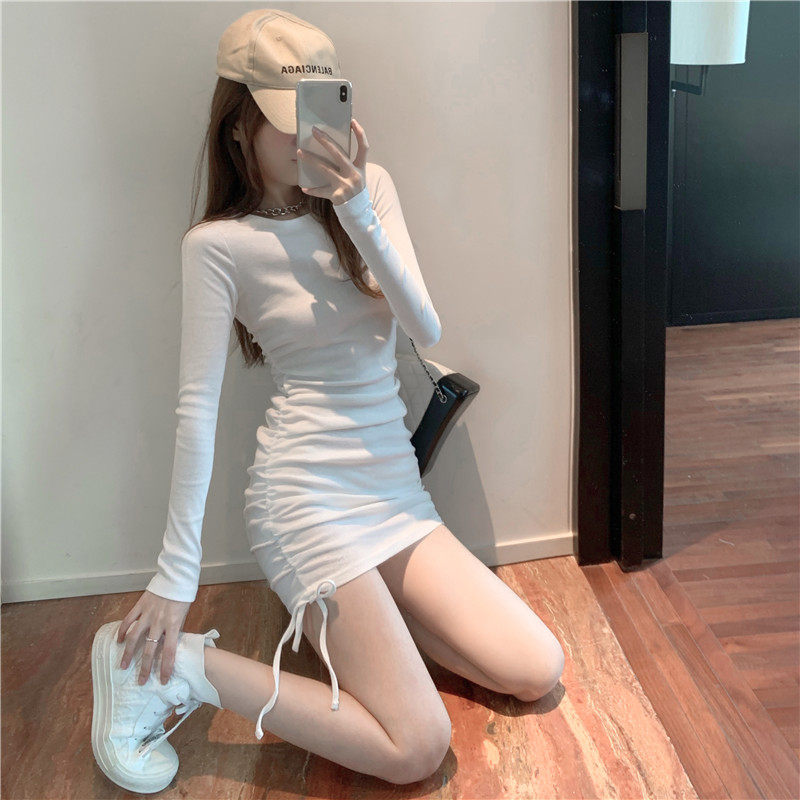 Foreign Dress Lady Early Spring New Temperament Collection Waist Beating Bottom Dress Sexy Little Black Dress Tight Wrap Hip Skirt Cardiator Short Skirt