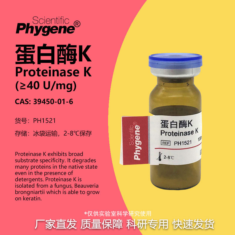蛋白酶K Proteinase K 科研实验试剂 100mg [PH1521 PHYGENE]