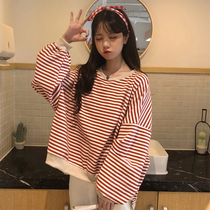 Japanese ancient vintage stripe sweater female spring and autumn thin 2021 loose Korean version of ins tide sweet and spicy style top