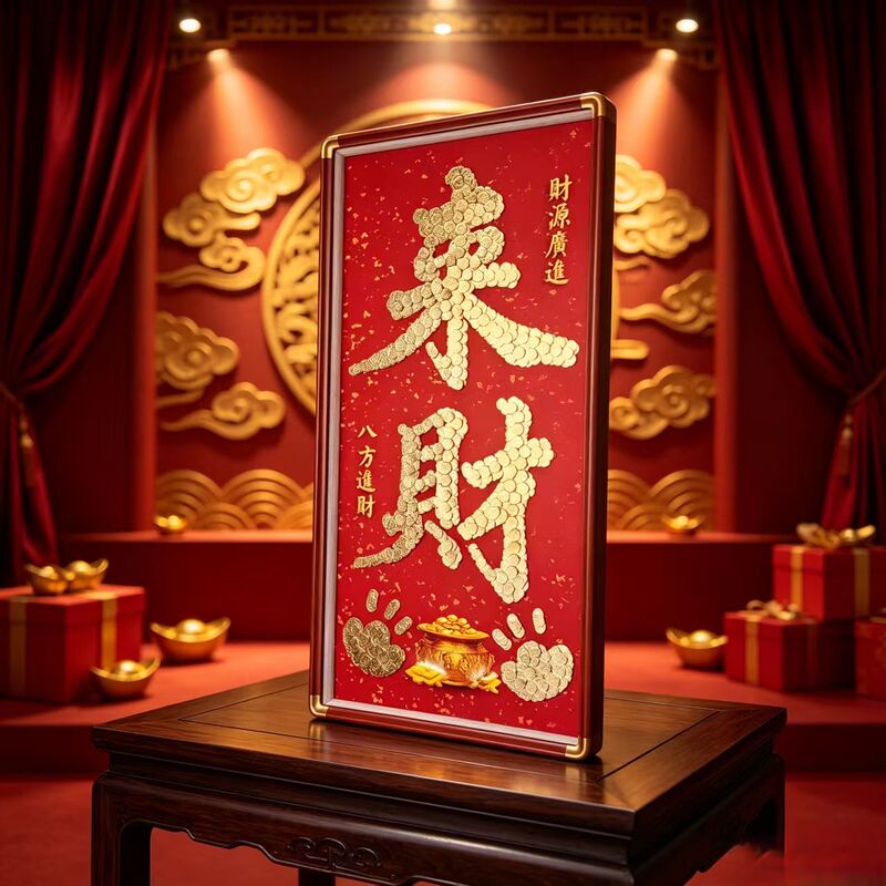 Solid Wood Photo Frame DIY Red Background Entrance Hall Living Room Vertical Decoration Gift Ornaments for Housewarming and Business Opening Gifts