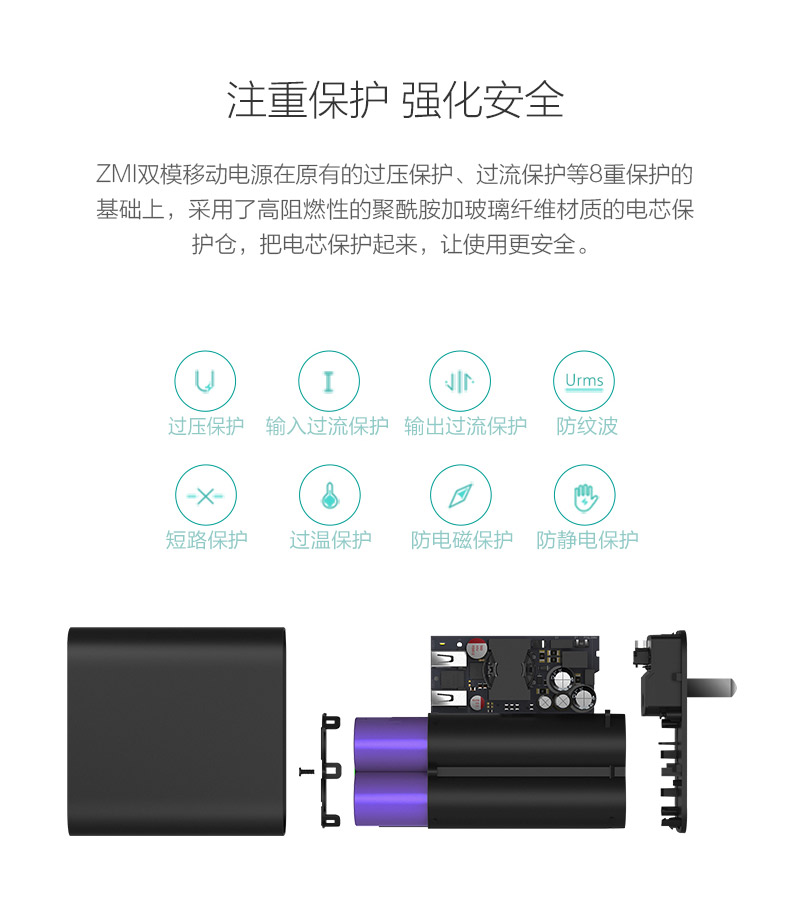ZMI + tím dual-mode sạc sạc nhỏ cầm tay điện Po kết hợp nhanh phí QC3.0 - Ngân hàng điện thoại di động cục sạc dự phòng anker