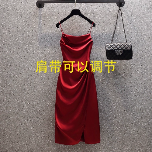 Летнее красное сексуальное платье-комбинация, приталенное платье