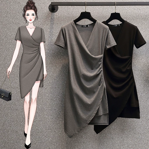 Платье, юбка, дизайнерская мини-юбка, V-образный вырез, яркий броский стиль, подходит для подростков, тренд сезона