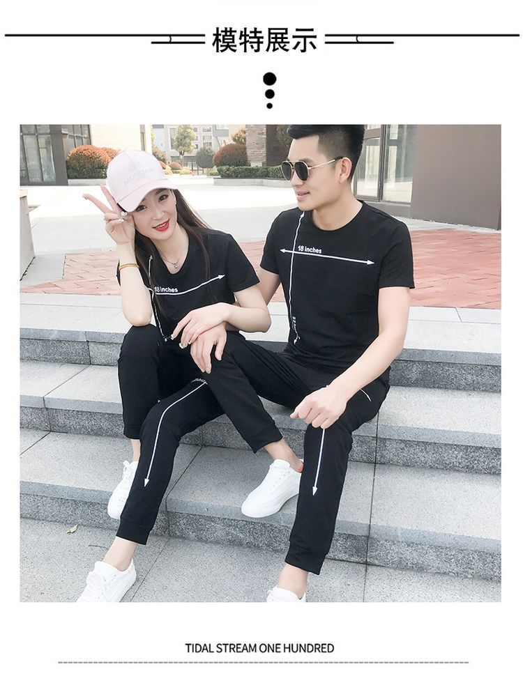 Cặp đôi gầy còn lại nhàn nhã vận động bộ đồ viễn thông 2020 mùa hè mới áo thun cổ tròn tay ngắn nam và nữ sửa chữa - Bộ đồ