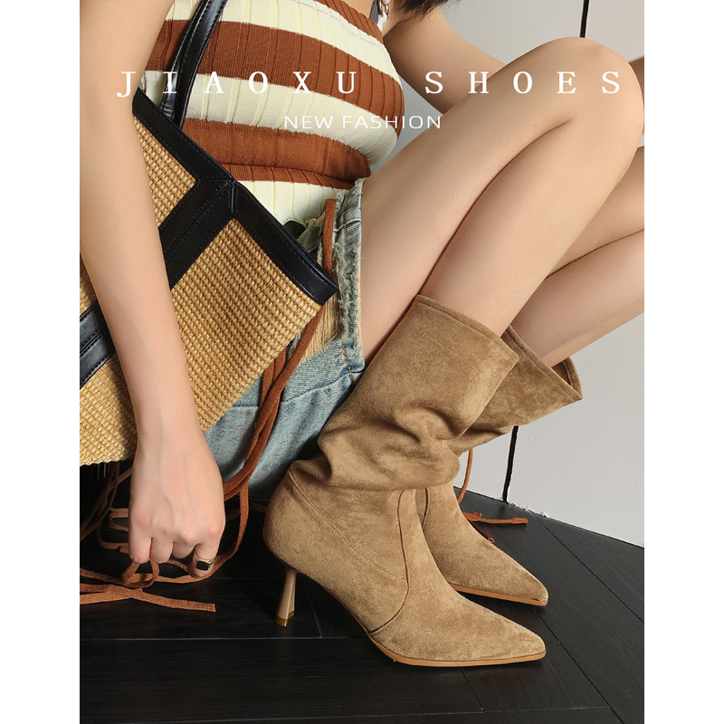 Autumn and Winter New Korean Style Versatile Suede Short Boots for Women, Retro Style, Elegant Stacked Boots, French Style Stiletto Pointed Toe High Heel Boots Autumn and Winter New Korean Style Versatile Suede Short Boots for Women, Retro Style, Elegant Stacked Boots, French Style Stiletto Pointed Toe High Heel Boots