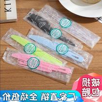  Disposable fruit fork birthday cake knife and fork 100 sets of household 1 knife and 4 fork transparent independent packaging