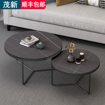 Italian minimalist light luxury rock plate coffee table Simple living room Household small household round tea table Marble coffee table combination