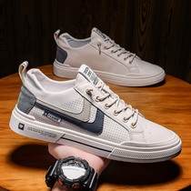 Mens shoes 2021 New Korean fashion casual board shoes mens summer breathable leather punching small white flat bottom trendy shoes