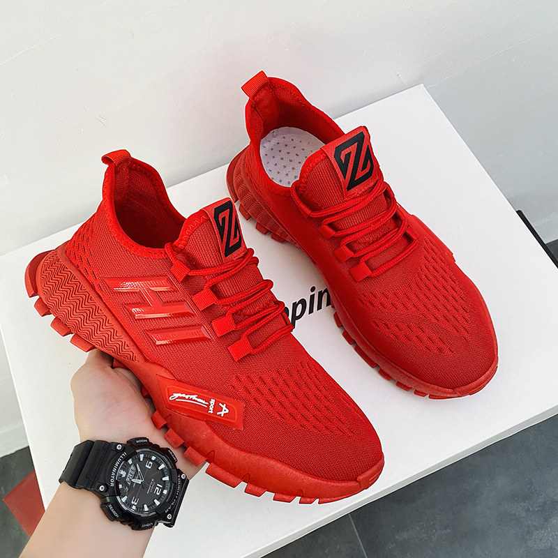 Men's shoes 2021 new autumn trend flying woven sports shoes all-match casual youth red zodiac year of the ox trendy shoes