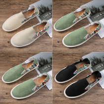 Mens shoes 2021 new trend Joker canvas shoes summer breathable old Beijing black lazy man a pedal fisherman shoes