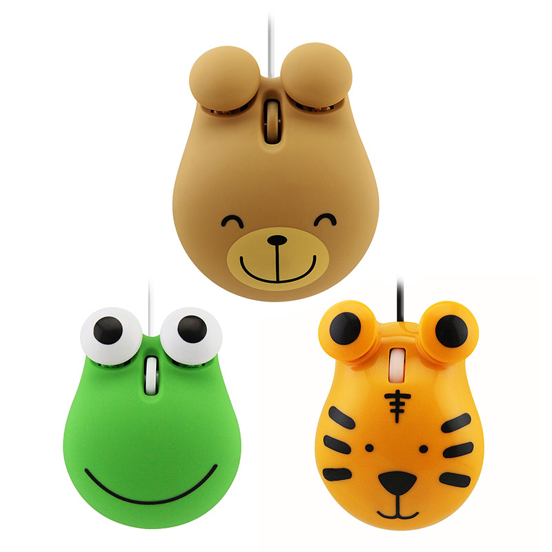 Creative cute cartoon wired animal mouse Mini computer office bear Frog Tiger photoelectric mouse
