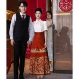 Вечернее платье, красное свадебное платье, ципао, комплект, китайский стиль