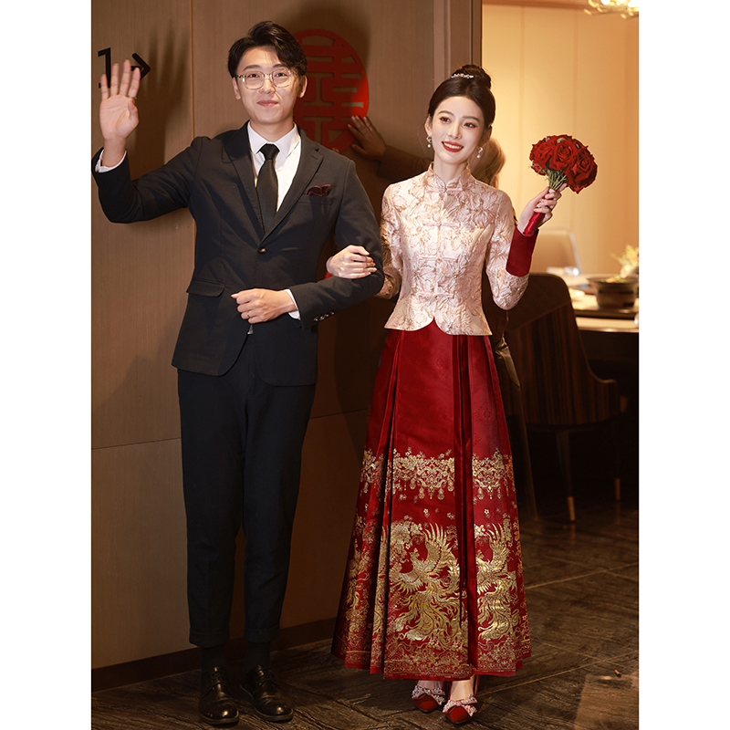  L -Note: The dress is small, please consult the customer service first+Phoenix wine red long top+horse noodle skirt FMS 2568   + $33.00 