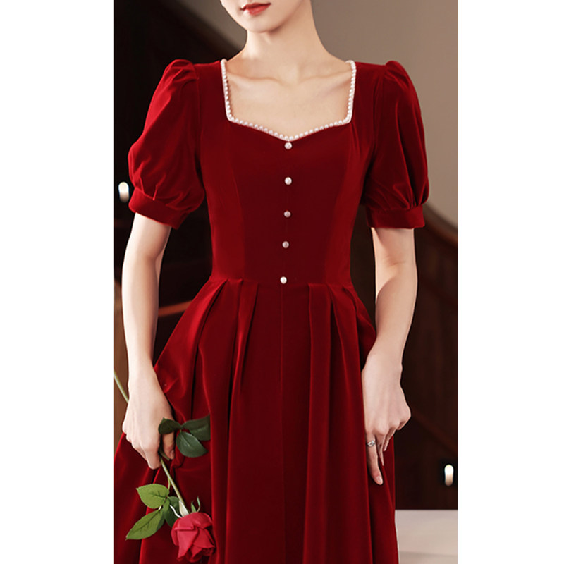 Toast to the bridal wine red color normally able to wear the fugitive princess Little Subwoman High level Engagement Ocean Dress Summer
