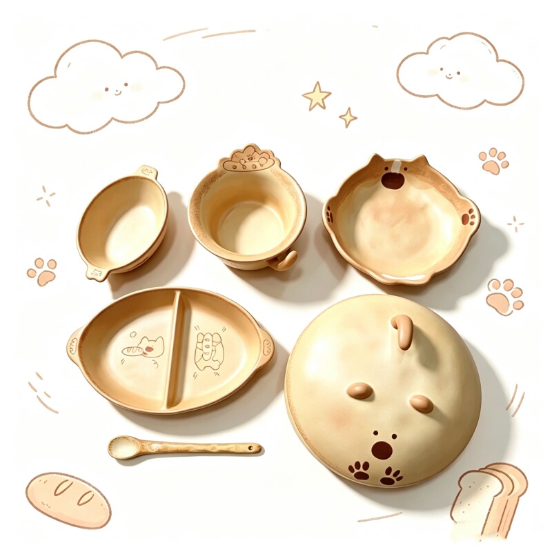 Cartoon Retro Bread-Style Coarse Pottery Dinnerware Set with Underglaze Color, High Aesthetic Hand-Painted Ceramic Irregular-Shaped Soup Bowls and Plates for Home Use Cartoon Retro Bread-Style Coarse Pottery Dinnerware Set with Underglaze Color, High Aesthetic Hand-Painted Ceramic Irregular-Shaped Soup Bowls and Plates for Home Use