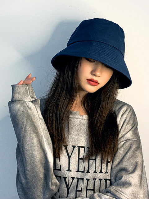 Fisherman Hat for Women Spring & Fall Black All-Match Sun Hat Pure Color K-Style Face-Showing Small Sun Hat Big Head Bucket Hat for Men