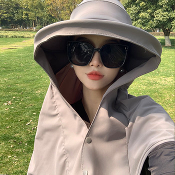 Summer Sun Protection Hat for Women with Large Brim, Anti-Uv Sunshade Shawl Hat, Outdoor Neck Protection, Face Covering, Fisherman Hat, Foldableable and Trendy