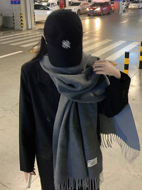 Korean Style Solid Color Faux Cashmere Scarf for Women, Thickened and Warm for Autumn and Winter, Suitable for Students and Couples, Versatile Shawl for Men, Trendy